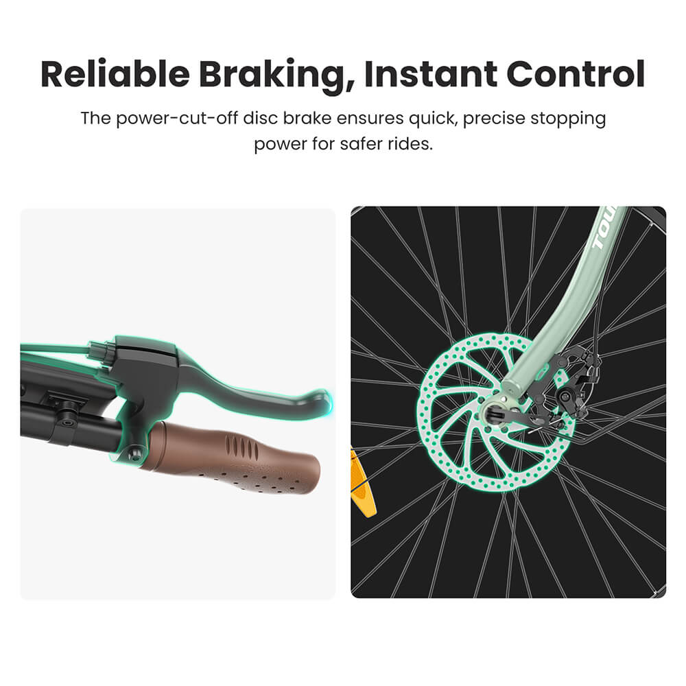 Touroll B2 Electric Bike, 250W Motor, 36V 15.6Ah Battery, 26*2.25 inch Tires, 25km/h Max Speed, 100km Range, Disc Brake & E-Brake, Shimano 7-speed, LED Display