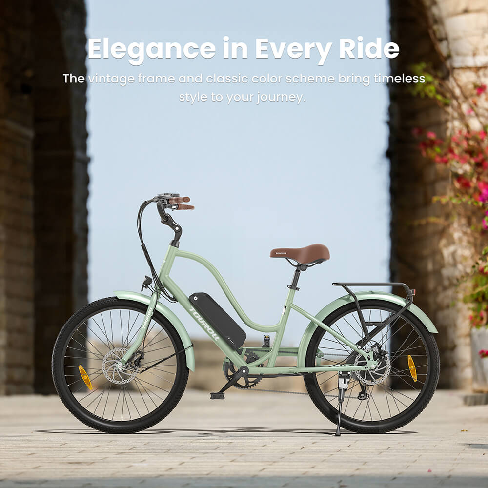 Touroll B2 Electric Bike, 250W Motor, 36V 15.6Ah Battery, 26*2.25 inch Tires, 25km/h Max Speed, 100km Range, Disc Brake & E-Brake, Shimano 7-speed, LED Display