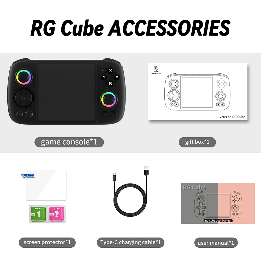 Refurbished ANBERNIC RG Cube Game Console, 8GB LPDDR4X RAM 128GB UFS2.2 Storage, No Games Preinstalled, Android 13, 3.95-inch IPS Touchscreen 720*720, 5G WiFi Bluetooth 5.0, Moonlight Streaming, 7 Hours of Playtime, RGB Light - Black