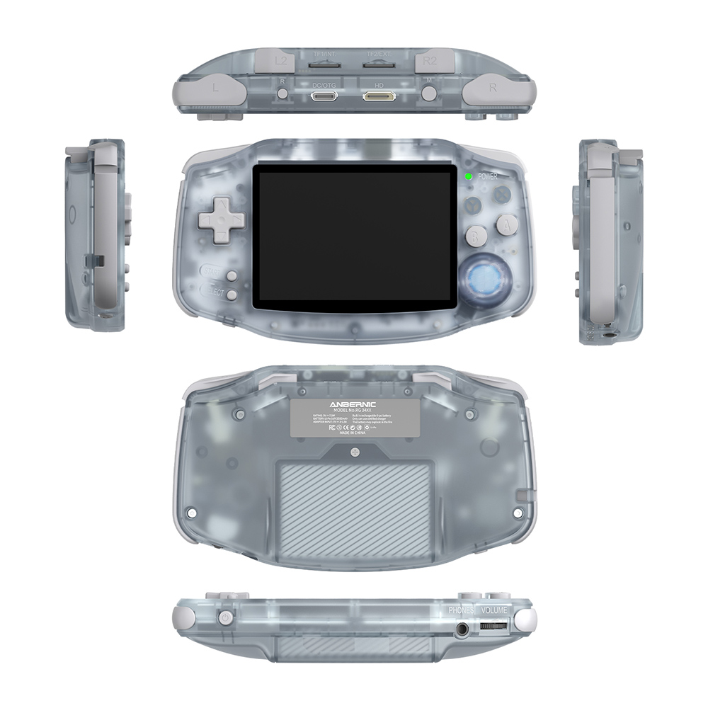 Refurbished ANBERNIC RG34XX Game Console, 32GB TF Card, 3.4-inch IPS Screen, Linux 64-bit, 30+ Emulators, 7 Hours of Battery Life - Glacier