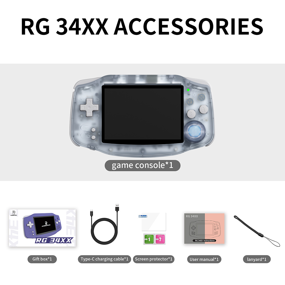 Refurbished ANBERNIC RG34XX Game Console, 32GB TF Card, 3.4-inch IPS Screen, Linux 64-bit, 30+ Emulators, 7 Hours of Battery Life - Glacier