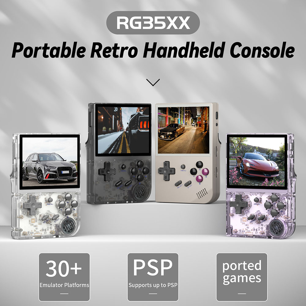 Refurbished ANBERNIC RG35XX (2024 Version) Game Console, 3.5 Inch IPS Screen, Linux System, 32GB TF Card with 5000+ Games, 7 Hours of Playtime - Transparent Black