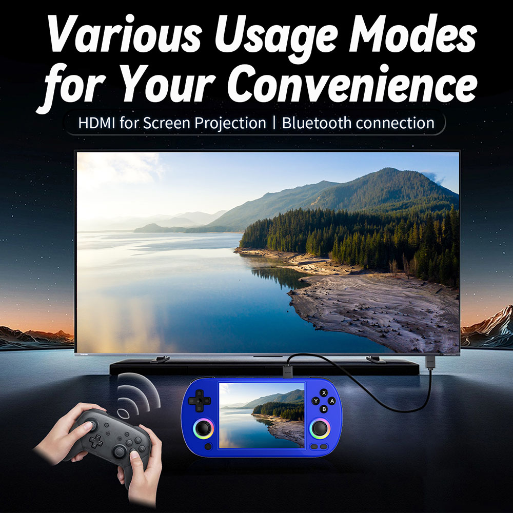 Refurbished ANBERNIC RG40XX H Retro Game Console with RGB Light, 32GB TF Card with 5000+ Games, LPDDR4 1GB, 640*480P IPS Screen, 3200mAh Battery for 6 Hours Autonomy, Linux OS, 5G Wifi Bluetooth, Moonlight Streaming - Blue
