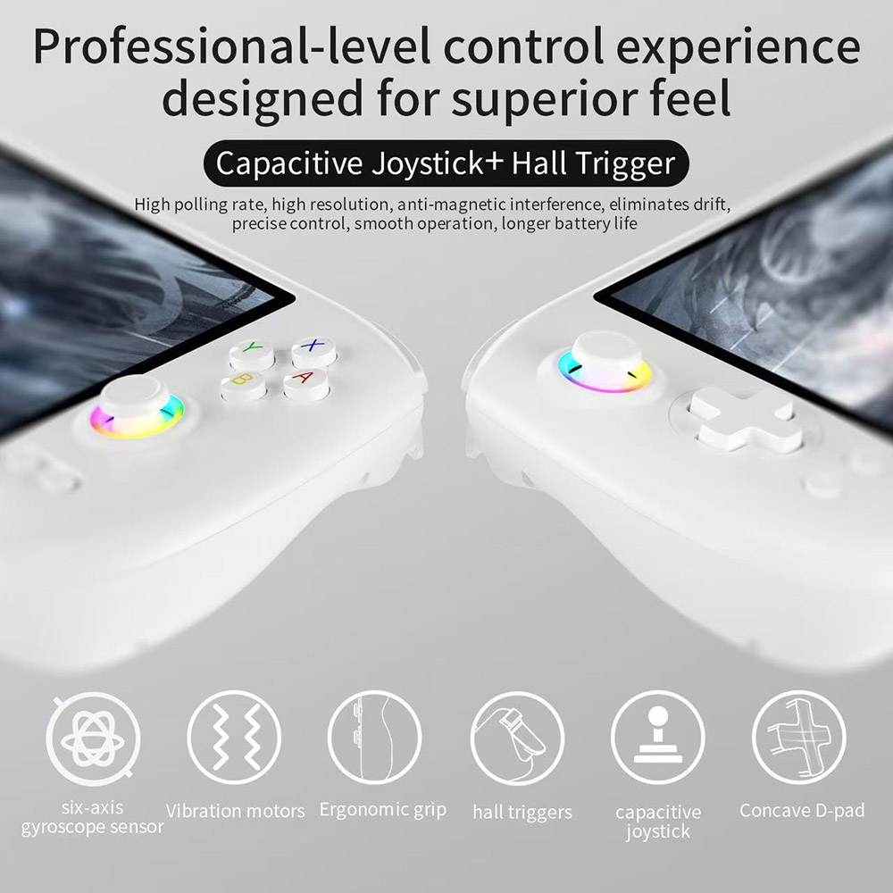 Refurbished ANBERNIC RG557 Game Console, Android 14, 12GB LPDDR5X/256GB UFS4.0, 5.48' AMOLED Display, WIFI 6E, Bluetooth 5.3, 8 Hours of Playtime, Emulate PS2 - Transparent Purple