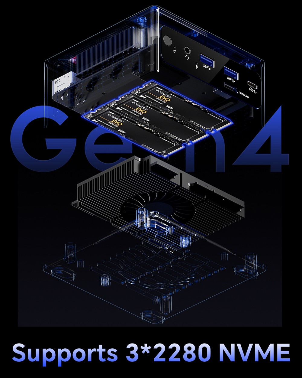 AOOSTAR GEM10 Mini PC, AMD Ryzen 7 6800H, 32 Go de RAM LPDDR5, SSD PCle 4.0 1 To, 2 ports HDMI 2.1 (4K) + USB 4 (8K), triple écran, BIOS réglable, Wi-Fi 6, Bluetooth 5.2, deux ports LAN 2,5 GHz, 2 ports USB 3.2, 2 ports USB 2.0 et 1 port Oculink