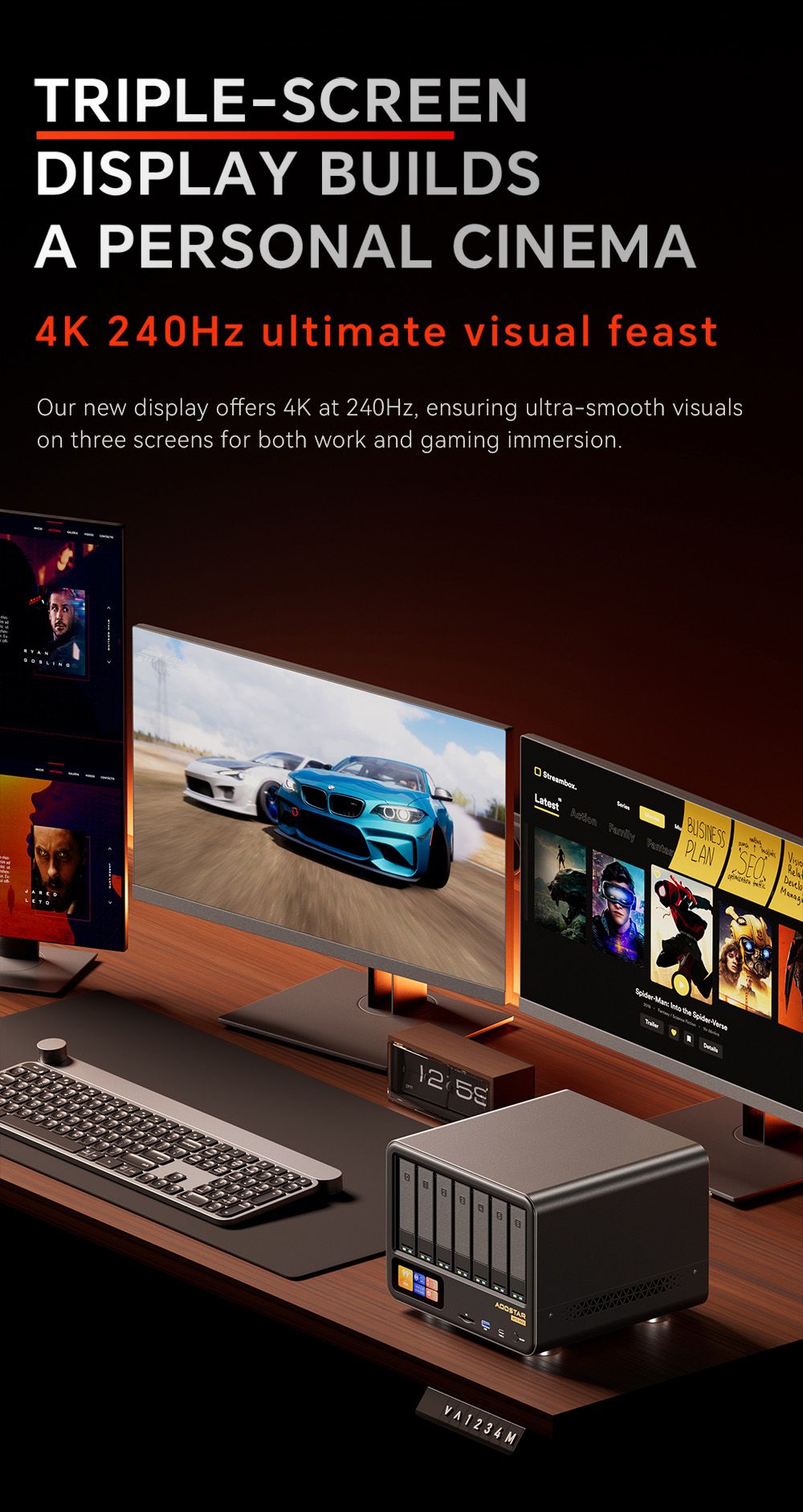 AOOSTAR WTR MAX 11 Bays NAS Mini PC Barebone (No RAM No SSD), Secondary Screen, AMD R7 Pro 8845HS 8 Cores Max 5.1GHz, HDMI+DP+USB4 Triple Display, 2*2.5G LAN, 2* INTEL X710 10G LAN, 3*USB3.2, 1*Oculink, 1*SD Card, 1*Type-C, 1*Audio - UK Plug