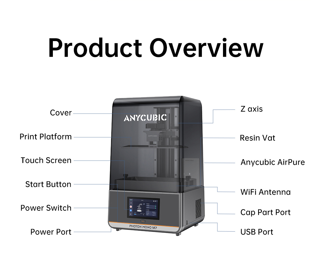 Refurbished Anycubic Photon Mono M7 Resin 3D Printer, 14K COB Source, 170mm/h Max Print Speed, 10.1inch Mono LCD, Dynamic Light-off, Leveling-free, 223*126*230mm