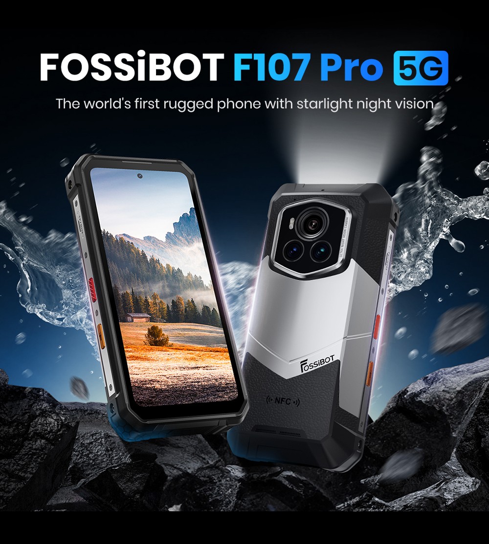 FOSSiBOT F107 Pro Robustes Smartphone, 12+512 GB, 6,95-Zoll-Display, 28.000-mAh-Akku, 200-MP-KI-Kamera, 66-W-Schnellladung, Nachtsicht und 5G