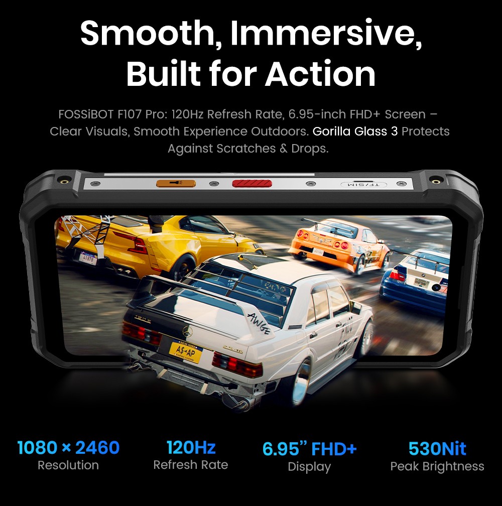 FOSSiBOT F107 Pro Robustes Smartphone, 12+512 GB, 6,95-Zoll-Display, 28.000-mAh-Akku, 200-MP-KI-Kamera, 66-W-Schnellladung, Nachtsicht und 5G