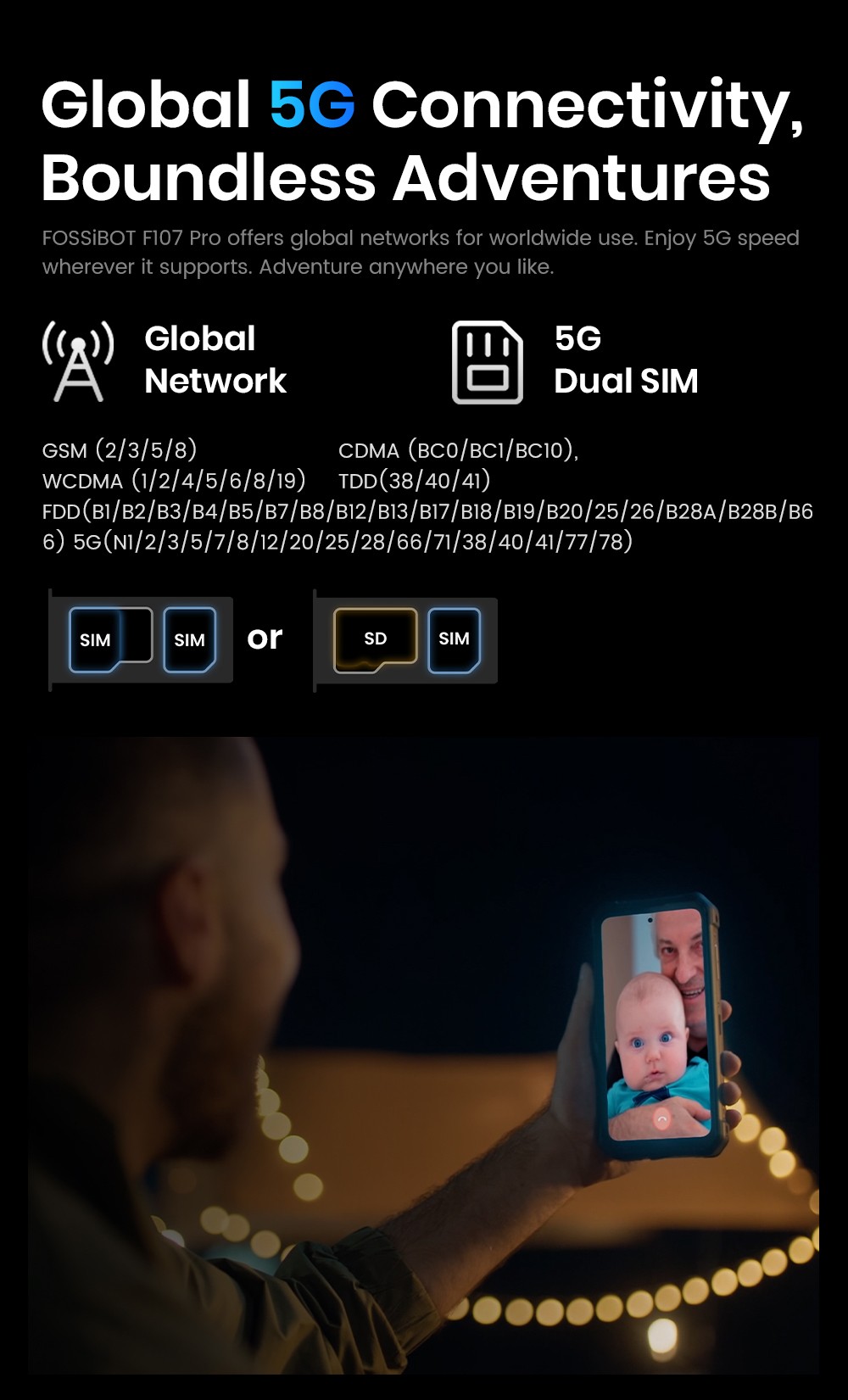FOSSiBOT F107 Pro Robustes Smartphone, 12+512 GB, 6,95-Zoll-Display, 28.000-mAh-Akku, 200-MP-KI-Kamera, 66-W-Schnellladung, Nachtsicht und 5G