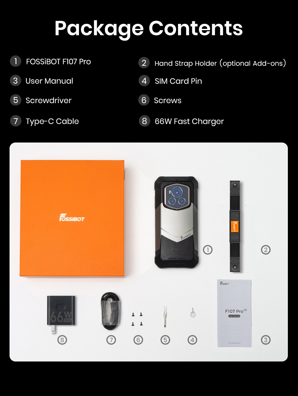 FOSSiBOT F107 Pro Robustes Smartphone, 12+512 GB, 6,95-Zoll-Display, 28.000-mAh-Akku, 200-MP-KI-Kamera, 66-W-Schnellladung, Nachtsicht und 5G