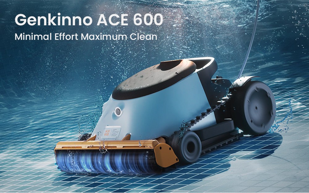 Aspirateur robot sans fil Genkinno ACE 600, nettoyage rapide en 30 minutes, application intelligente, autonomie de 6 heures, stationnement automatique, nettoyage des parois, du sol et de la ligne de flottaison, filtre ultra-fin, pour tous types de piscines