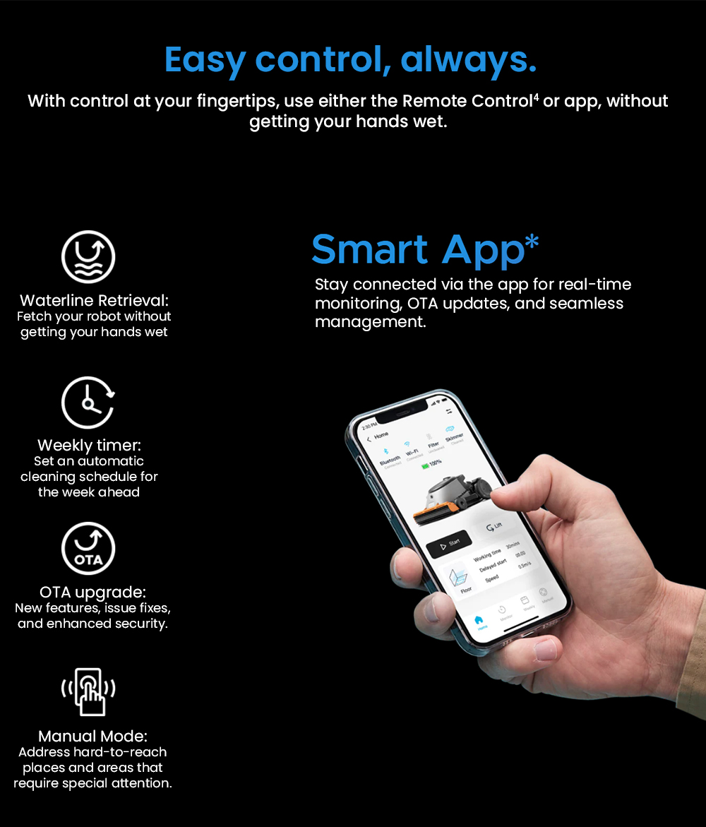 Aspirateur robot sans fil Genkinno ACE 600, nettoyage rapide en 30 minutes, application intelligente, autonomie de 6 heures, stationnement automatique, nettoyage des parois, du sol et de la ligne de flottaison, filtre ultra-fin, pour tous types de piscines