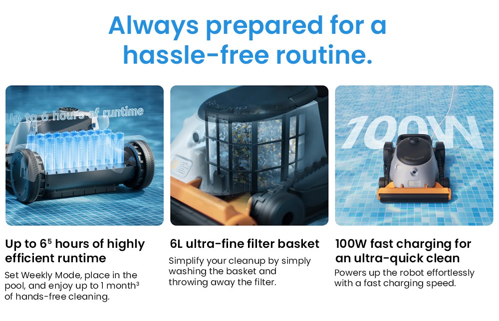Aspirateur robot sans fil Genkinno ACE 600, nettoyage rapide en 30 minutes, application intelligente, autonomie de 6 heures, stationnement automatique, nettoyage des parois, du sol et de la ligne de flottaison, filtre ultra-fin, pour tous types de piscines