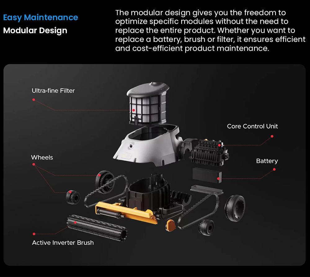 Aspirateur robot sans fil Genkinno ACE 600, nettoyage rapide en 30 minutes, application intelligente, autonomie de 6 heures, stationnement automatique, nettoyage des parois, du sol et de la ligne de flottaison, filtre ultra-fin, pour tous types de piscines