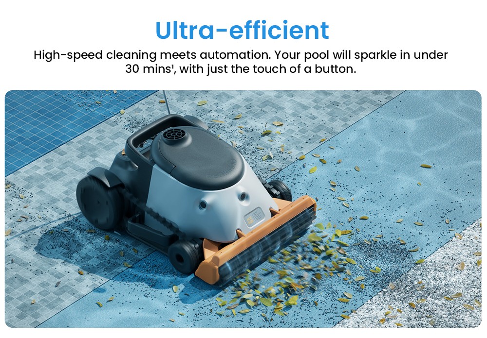 Aspirateur robot sans fil Genkinno ACE 600, nettoyage rapide en 30 minutes, application intelligente, autonomie de 6 heures, stationnement automatique, nettoyage des parois, du sol et de la ligne de flottaison, filtre ultra-fin, pour tous types de piscines