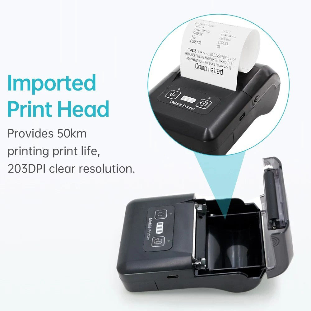 H20 58mm Mini Portable Thermal Printer, Wireless Bluetooth & USB, for Restaurant, Retail, Small Business - EU Plug