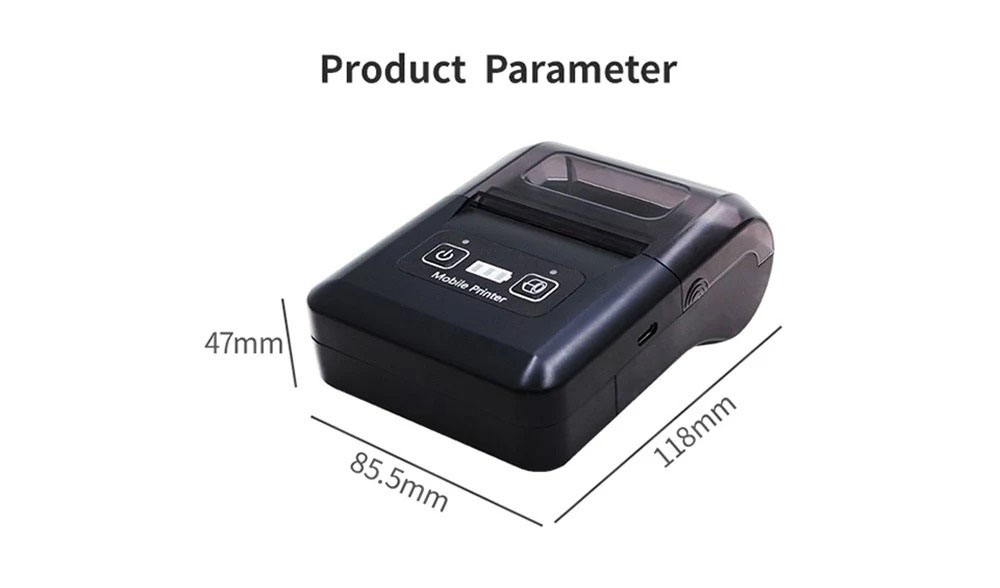 H20 58mm Mini Portable Thermal Printer, Wireless Bluetooth & USB, for Restaurant, Retail, Small Business - EU Plug