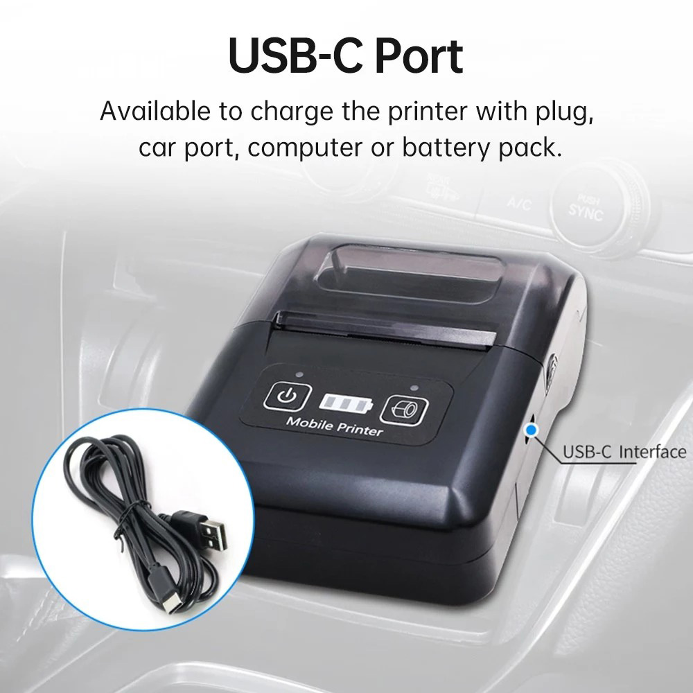 H20 58mm Mini Portable Thermal Printer, Wireless Bluetooth & USB, for Restaurant, Retail, Small Business - EU Plug