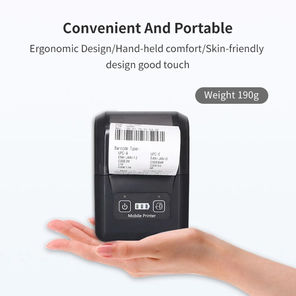 H20 58mm Mini Portable Thermal Printer, Wireless Bluetooth & USB, for Restaurant, Retail, Small Business - EU Plug