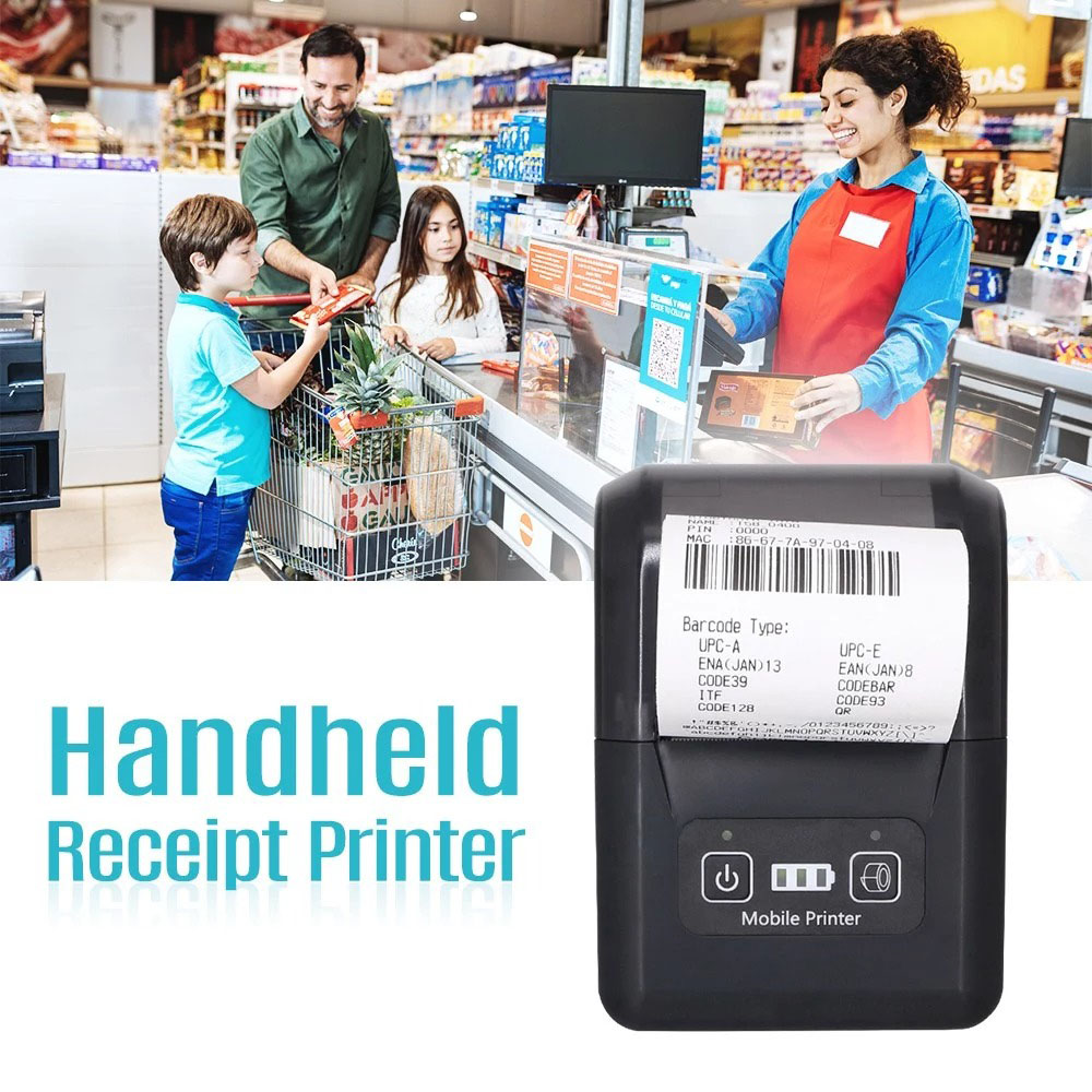 H20 58mm Mini Portable Thermal Printer, Wireless Bluetooth & USB, for Restaurant, Retail, Small Business - EU Plug
