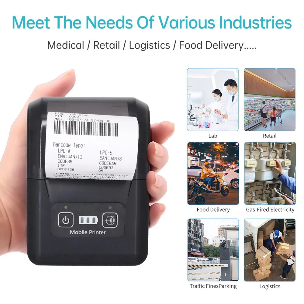 H20 58mm Mini Portable Thermal Printer, Wireless Bluetooth & USB, Compatible with 57mm Paper (POS, Bills, Tickets), for Restaurant, Retail, Small Business - US Plug