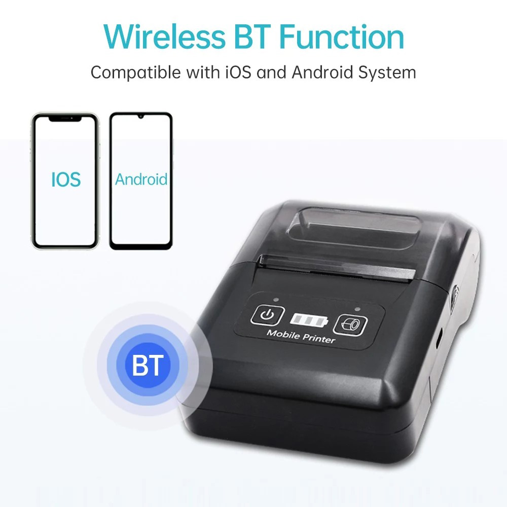 H20 58mm Mini Portable Thermal Printer, Wireless Bluetooth & USB, Compatible with 57mm Paper (POS, Bills, Tickets), for Restaurant, Retail, Small Business - US Plug