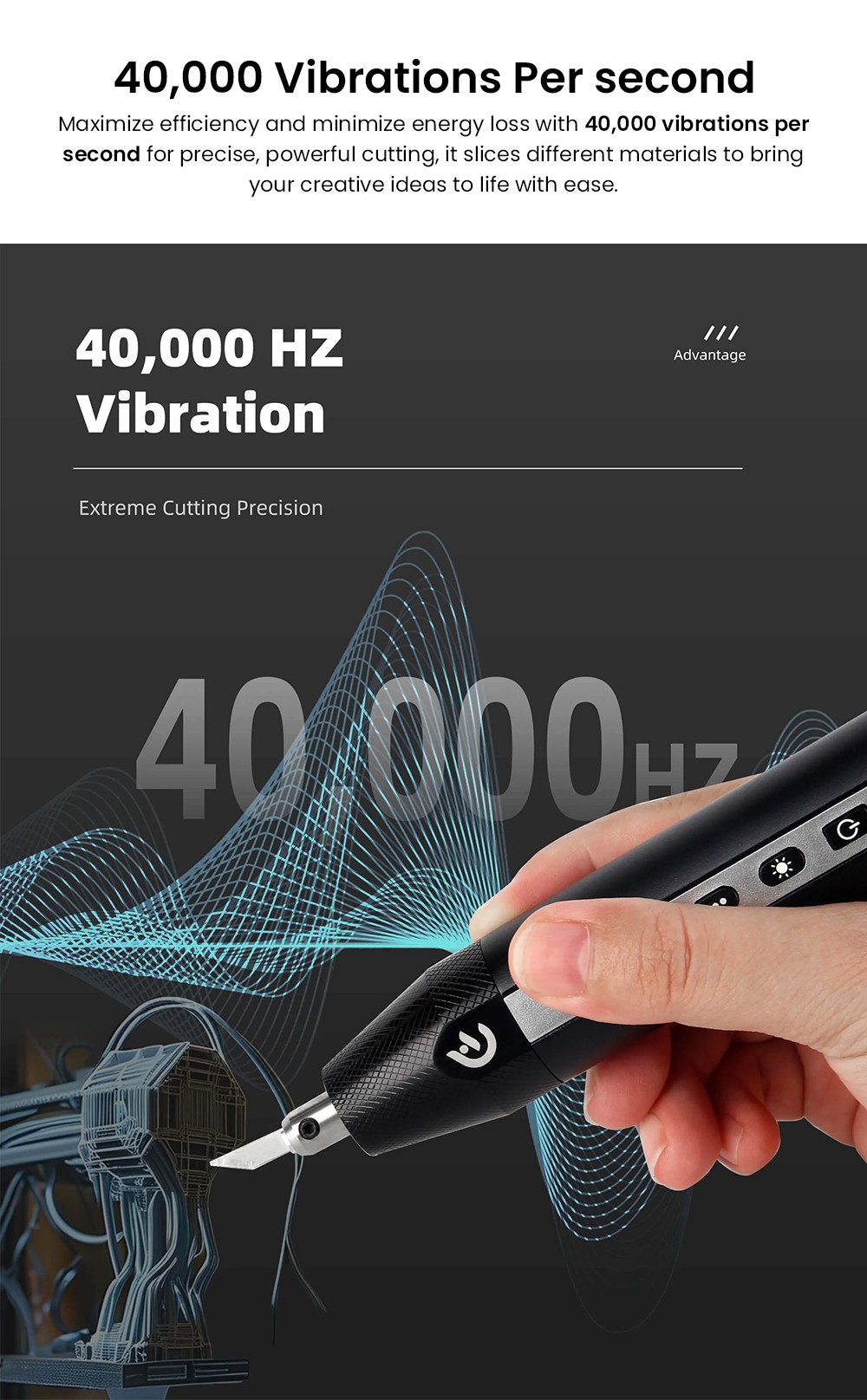 Hanboost C1 Wireless Ultrasonic Cutter, 40KHz Vibration, Auto-Adjust, 3 Modes, for 3D Prints(PLA/PETG/Resin) & Crafts