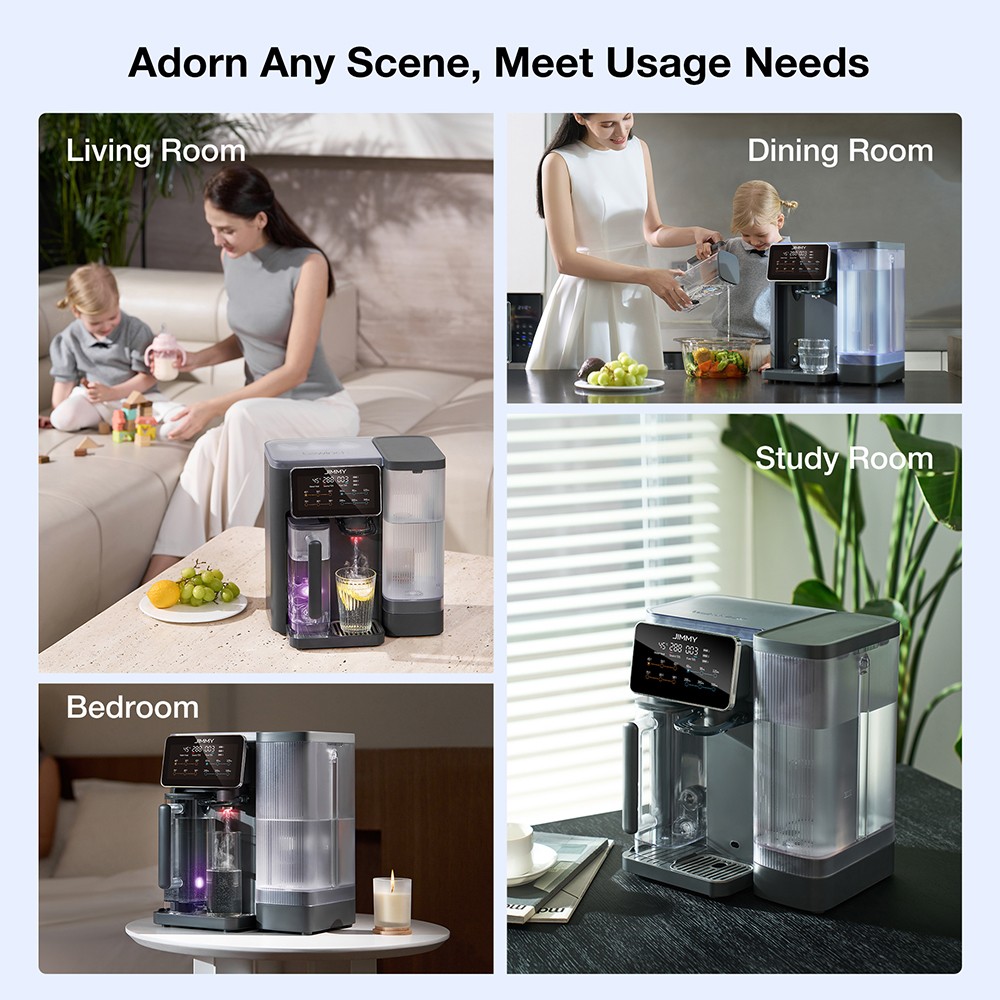 JIMMY R9 Countertop Reverse Osmosis Water Purifier, 7 Stage Purification with Remineralization & UV, 3s Instant Heat, 7 Temps, 3:1 Pure to Drain, Gray