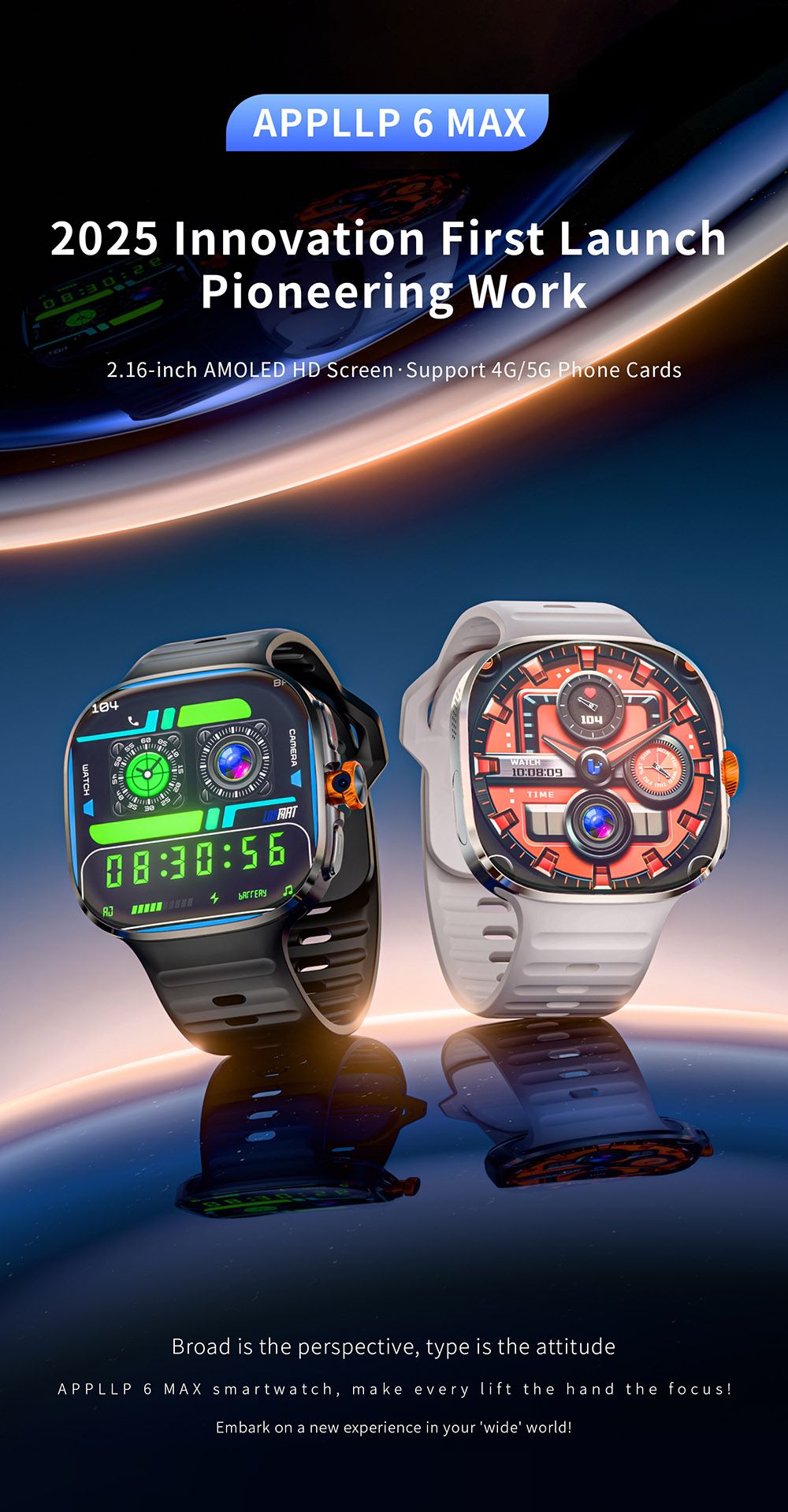 LOKMAT APPLLP 6 MAX Smartwatch, 3GB RAM 32GB ROM, 2.16 inch AMOLED Screen, Supports 4G/5G LTE, GPS Positioning