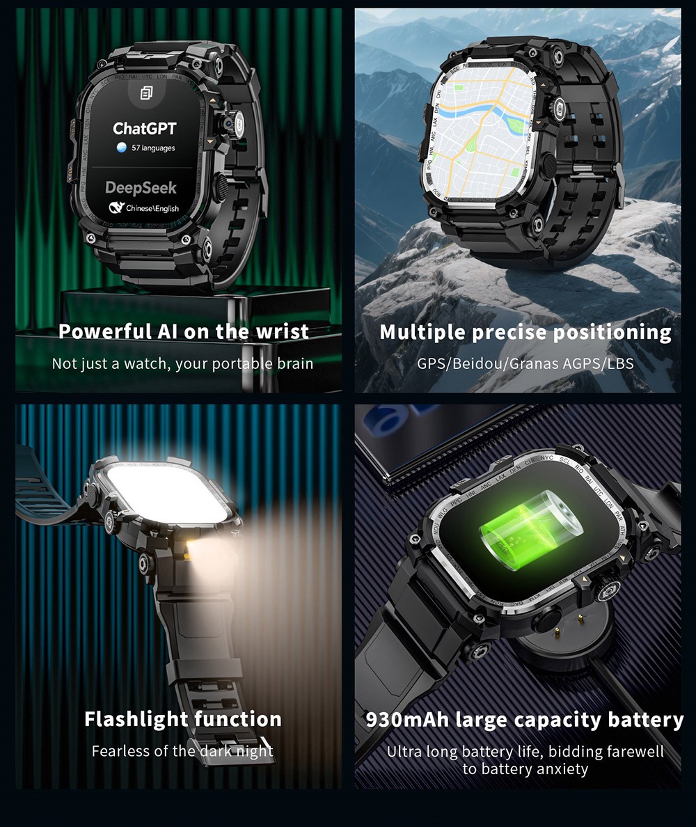 LOKMAT APPLLP 7 MAX Smartwatch, 2.06 inch AMOLED Screen, Supports 4G/5G LTE, GPS Positioning, Heart Rate Monitoring