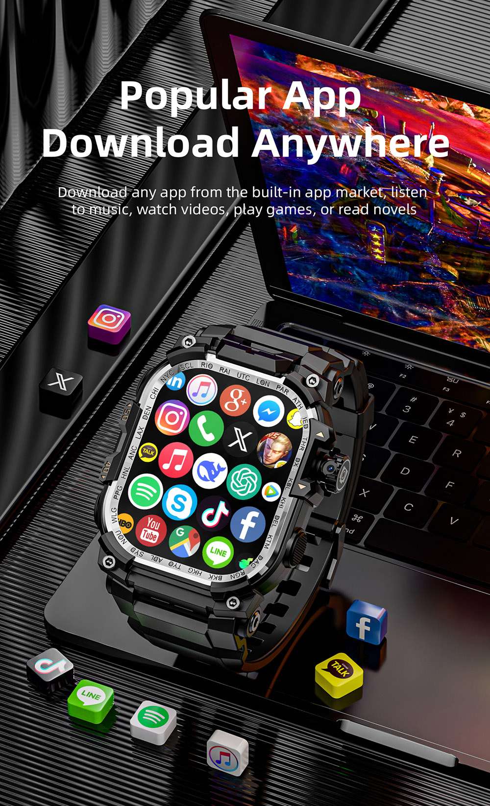 LOKMAT APPLLP 7 MAX Smartwatch, 2.06 inch AMOLED Screen, Supports 4G/5G LTE, GPS Positioning, Heart Rate Monitoring