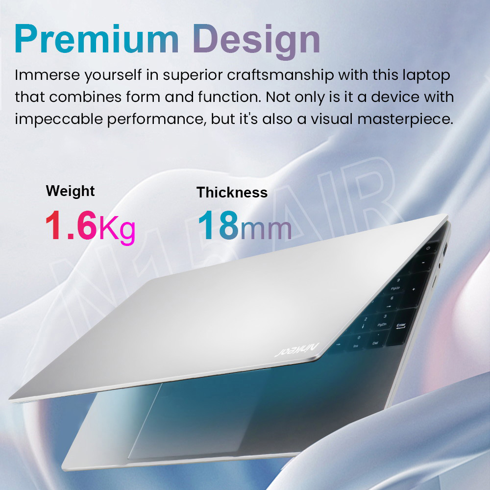 Refurbished Ninkear N15 Air Laptop, 15.6'' 1920*1080 IPS Screen, Intel N95 Alder Lake-N, 16GB RAM 512GB SSD, Dual Band WiFi Bluetooth4.2, 2*USB3.0 1*HDMI 1*Micro SD Card Slot, 44Wh Battery, 180° Open and Close, Backlit Keyboard, Fingerprint Unlock