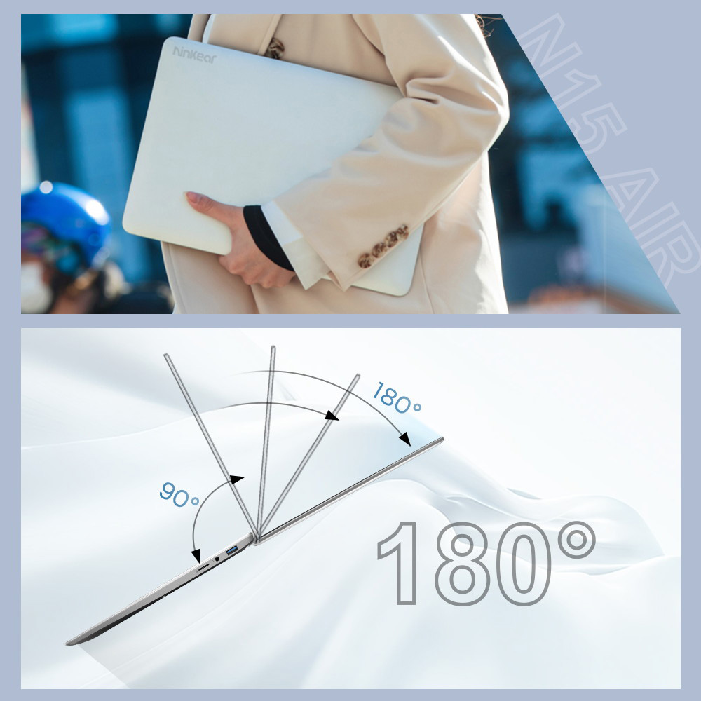 Refurbished Ninkear N15 Air Laptop, 15.6'' 1920*1080 IPS Screen, Intel N95 Alder Lake-N, 16GB RAM 512GB SSD, Dual Band WiFi Bluetooth4.2, 2*USB3.0 1*HDMI 1*Micro SD Card Slot, 44Wh Battery, 180° Open and Close, Backlit Keyboard, Fingerprint Unlock
