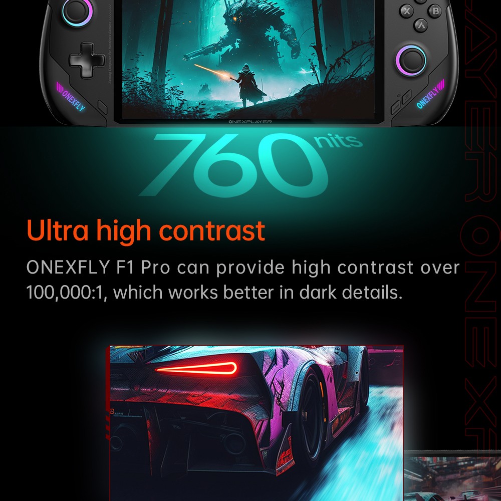 Refurbished ONE Netbook OneXFly F1 Pro Handheld Game Console, 7'' 1920*1080 OLED Screen, AMD Ryzen AI 9 HX 370 CPU 12 Core Max 5.1GHz, 144Hz Refresh Rate, 64GB LPDDR5x RAM 4TB SSD, 2*USB-C 4.0, 1*USB-A 3.0, 1*TF Card Slot, 1*Audio - US Plug