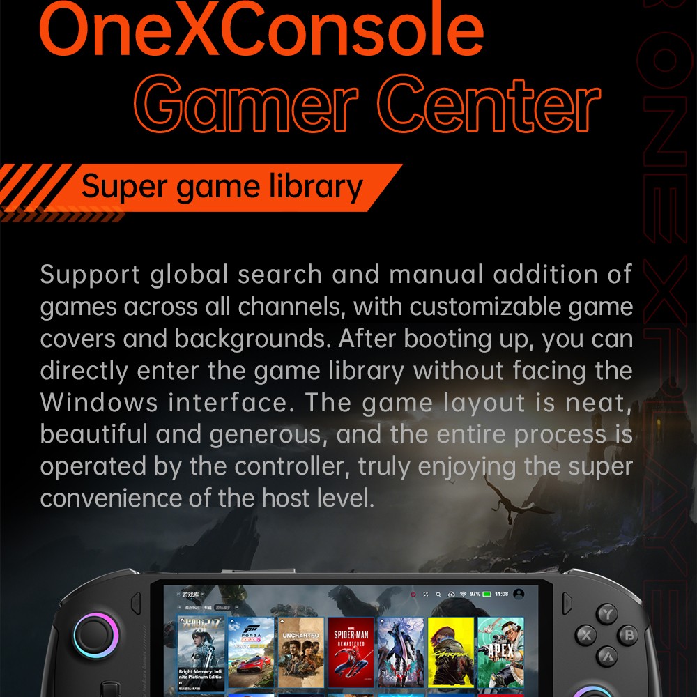 Refurbished ONE Netbook OneXFly F1 Pro Handheld Game Console, 7'' 1920*1080 OLED Screen, AMD Ryzen AI 9 HX 370 CPU 12 Core Max 5.1GHz, 144Hz Refresh Rate, 64GB LPDDR5x RAM 4TB SSD, 2*USB-C 4.0, 1*USB-A 3.0, 1*TF Card Slot, 1*Audio - US Plug