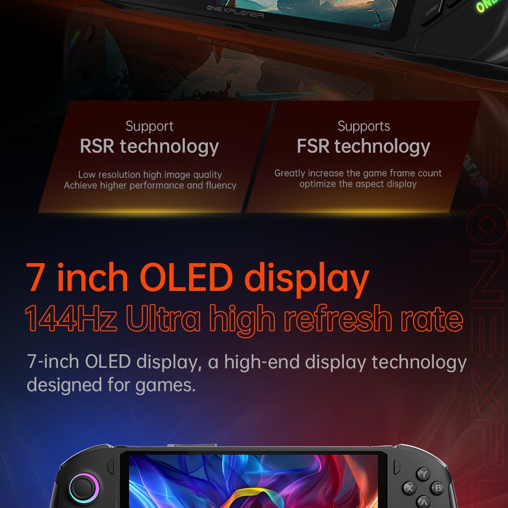 Refurbished ONE Netbook OneXFly F1 Pro Handheld Game Console, 7'' 1920*1080 OLED Screen, AMD Ryzen AI 9 HX 370 CPU 12 Core Max 5.1GHz, 144Hz Refresh Rate, 64GB LPDDR5x RAM 4TB SSD, 2*USB-C 4.0, 1*USB-A 3.0, 1*TF Card Slot, 1*Audio - US Plug