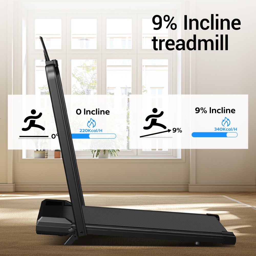 ROBORE SW1F Walking Pad with 9% Incline, 12KM/H, 2.5HP Brushless Motor, 136kg Capacity, Folding Under Desk Treadmill for Home and Office