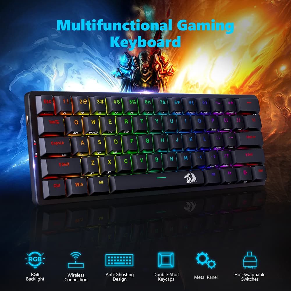 Refurbished Redragon K615P-KBS Elise Pro Wireless Bluetooth Tri-Mode RGB Mechanical Keyboard Ultra-Thin Low Profile Blue Switch