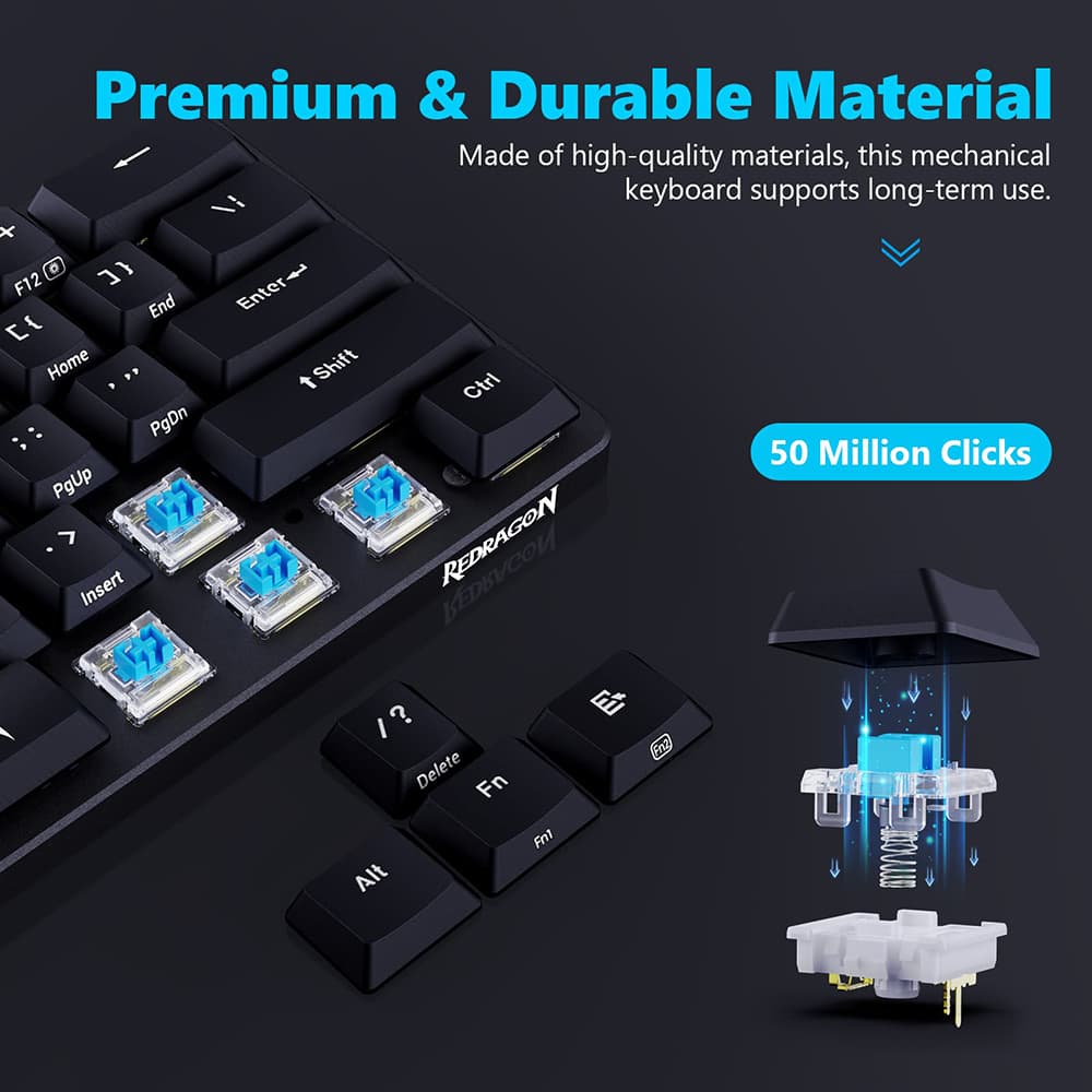 Refurbished Redragon K615P-KBS Elise Pro Wireless Bluetooth Tri-Mode RGB Mechanical Keyboard Ultra-Thin Low Profile Blue Switch