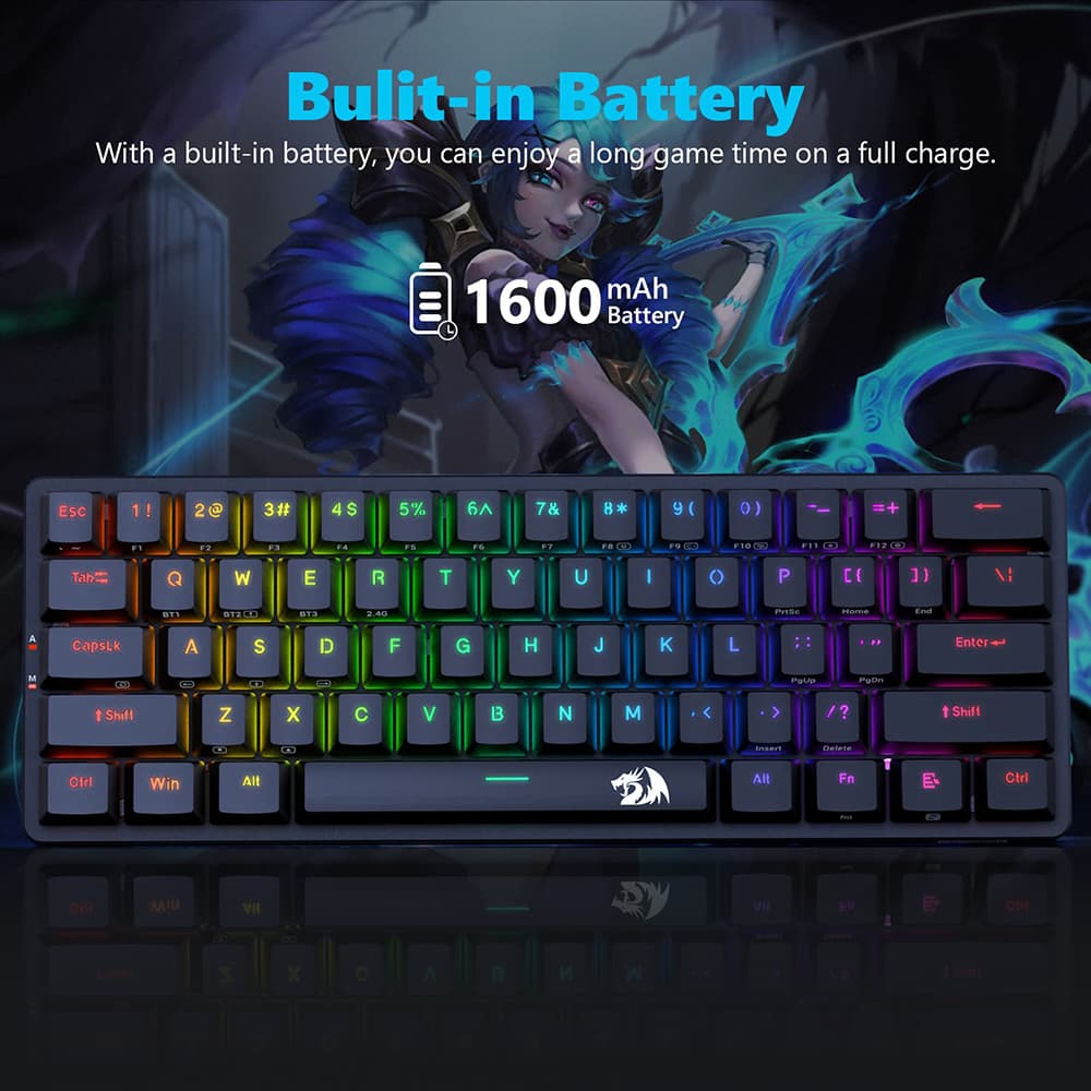 Refurbished Redragon K615P-KBS Elise Pro Wireless Bluetooth Tri-Mode RGB Mechanical Keyboard Ultra-Thin Low Profile Blue Switch