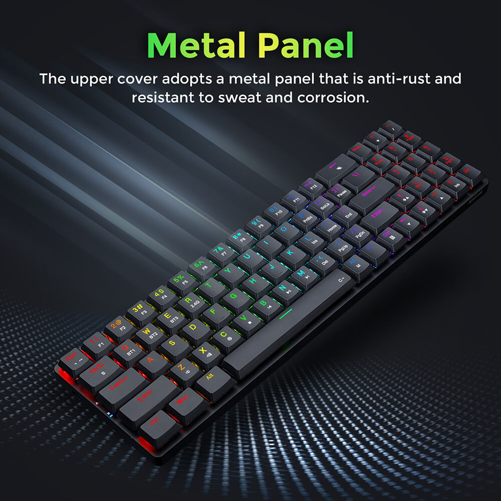 Refurbished Redragon K626P-KBS Ashe Pro 78 Keys Tri-Mode Wireless RGB Mechanical Keyboard Ultra-Thin with Numpad Blue Switch - Black