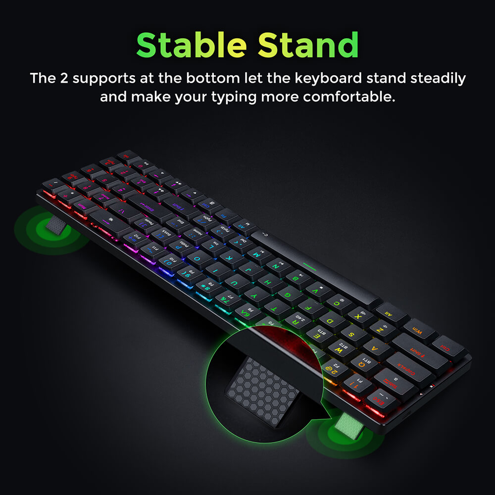 Refurbished Redragon K626P-KBS Ashe Pro 78 Keys Tri-Mode Wireless RGB Mechanical Keyboard Ultra-Thin with Numpad Blue Switch - Black