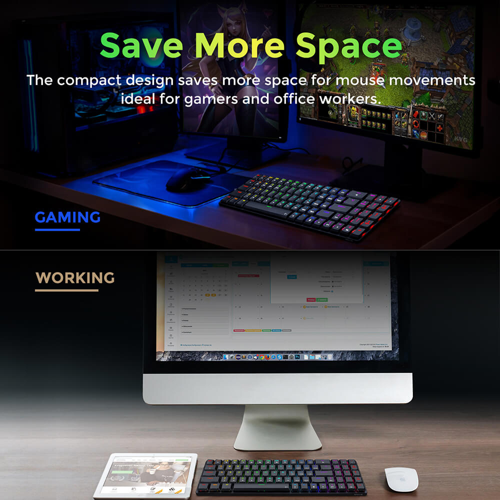 Refurbished Redragon K626P-KBS Ashe Pro 78 Keys Tri-Mode Wireless RGB Mechanical Keyboard Ultra-Thin with Numpad Blue Switch - Black