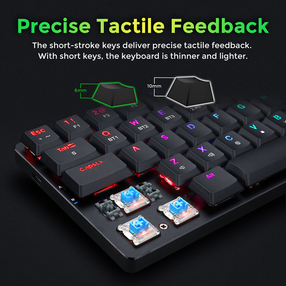 Refurbished Redragon K626P-KBS Ashe Pro 78 Keys Tri-Mode Wireless RGB Mechanical Keyboard Ultra-Thin with Numpad Blue Switch - Black