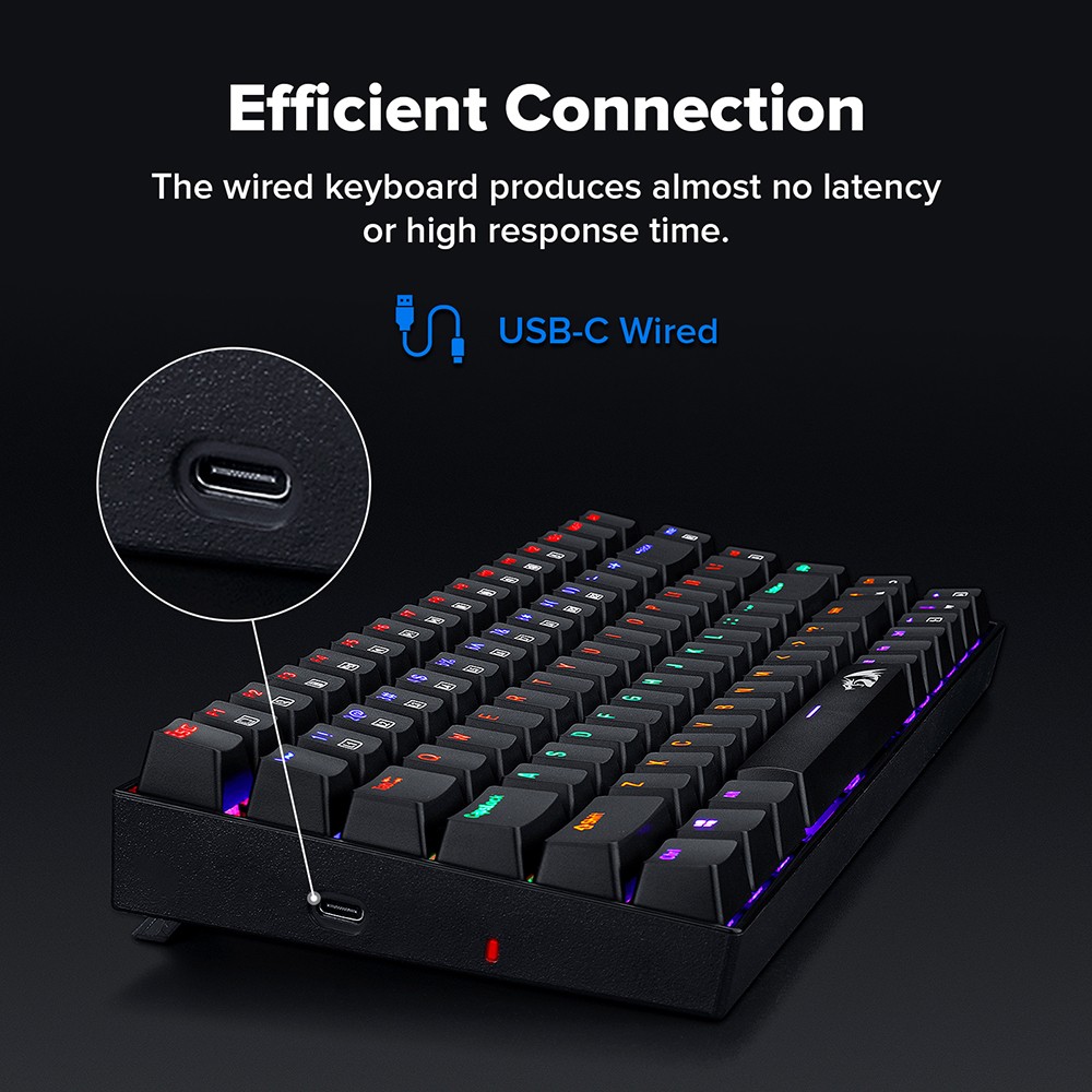 Refurbished Redragon K629-KB 75% Rainbow LED Backlight Mechanical Gaming keyboard 84 key Blue Switch-Black