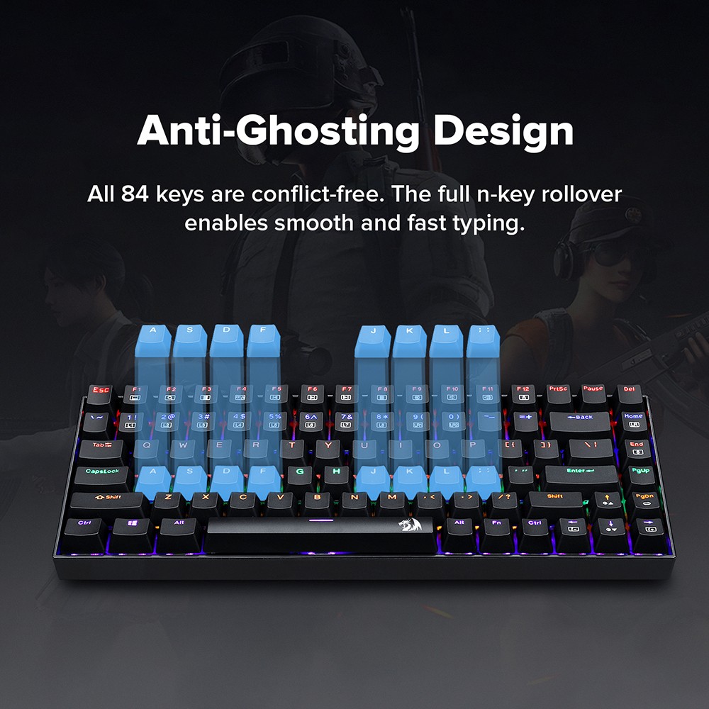 Refurbished Redragon K629-KB 75% Rainbow LED Backlight Mechanical Gaming keyboard 84 key Blue Switch-Black