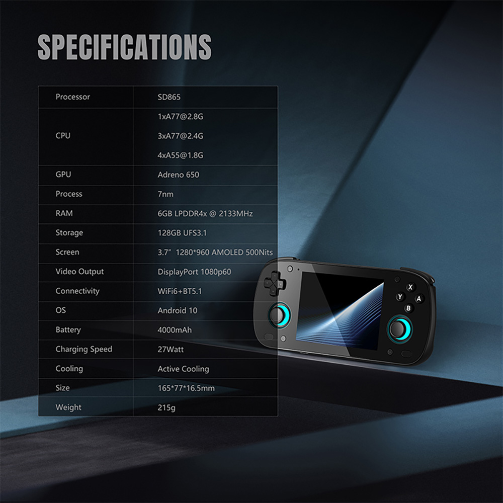 Refurbished Retroid Pocket MINI Game Console, 3.7-inch 1280*960 AMOLED Screen, 6GB LPDDR4x RAM 128GB UFS 3.1 Storage, Android 10, 4000mAh Battery, WiFi 6 Bluetooth 5.1, Active Cooling