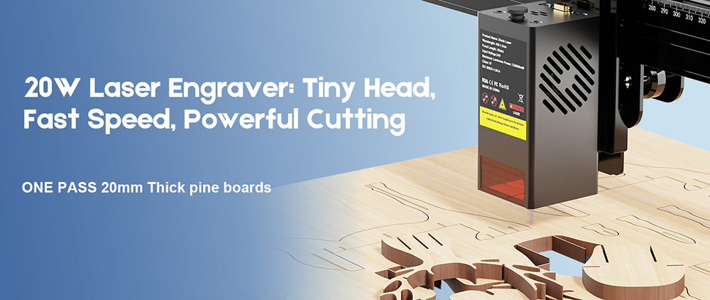 TWO TREES TS2-20 Max 20W Laser-Graviergerät, 6000 mm/min Geschwindigkeit, 0,01 mm Präzision, APP-Steuerung, 450×900 mm