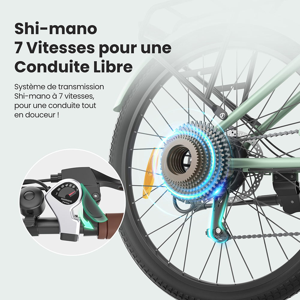 Touroll B2 Vélo électrique, moteur 250 W, batterie 36 V 15,6 Ah, pneus 26 x 2,25 pouces, vitesse maximale 25 km/h, autonomie 100 km, frein à disque et frein électrique, Shimano 7 vitesses, écran LED